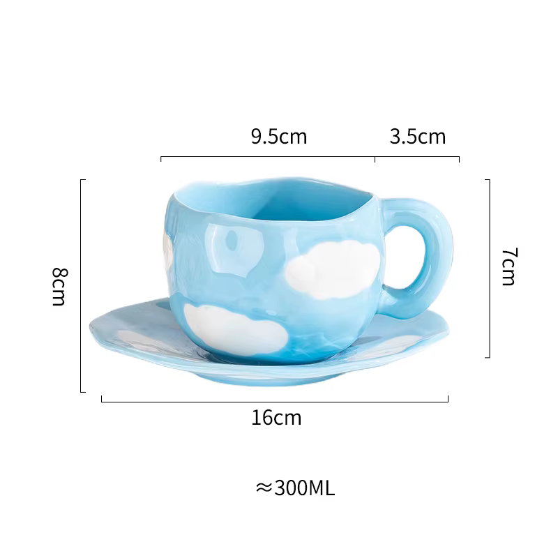 Tasse à café en céramique peinte à la main avec nuages de fleurs, tasse créative faite à la main, ir