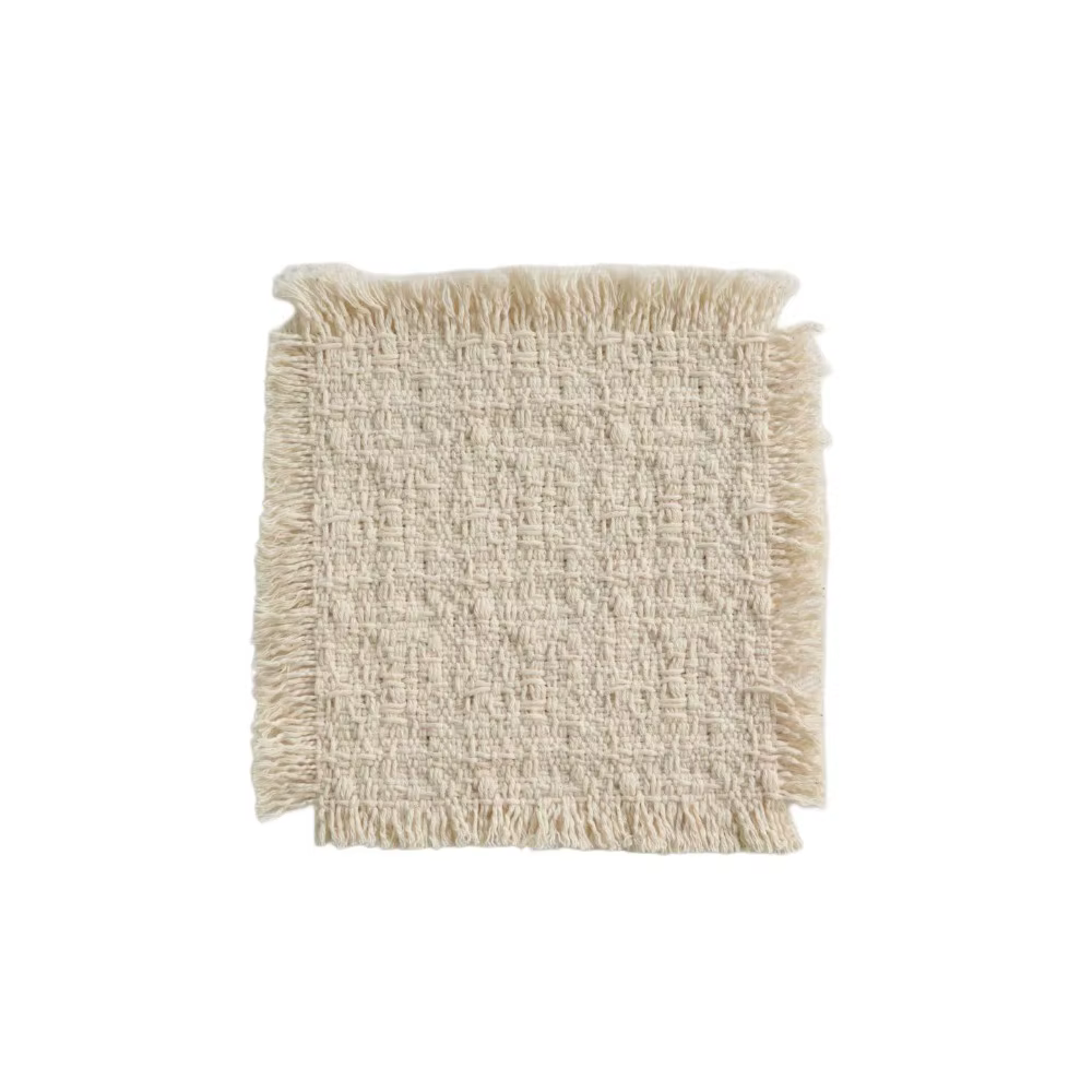 Nouveau set de table en coton de couleur beige, set de table décoratif en coton doux, forme carrée, 