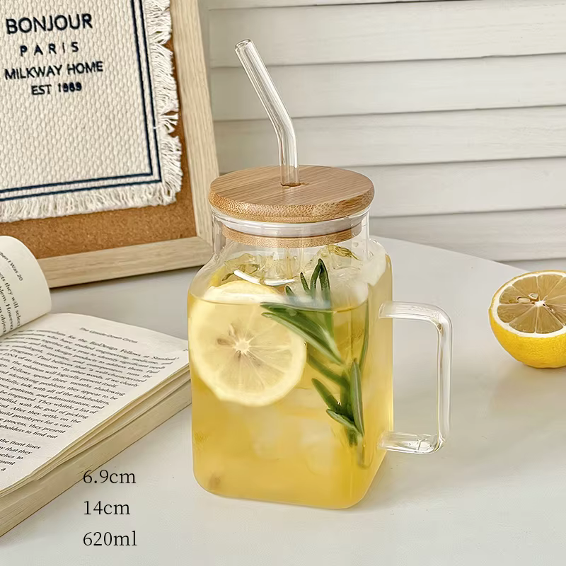 Tasse en verre portable avec couvercle en bambou pour fille, grande bouteille à boire, paille pour c