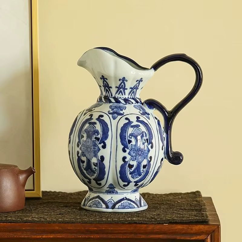 Vase en céramique exquis Antique bleu blanc porcelaine fleur conteneur salon décoration de la maison