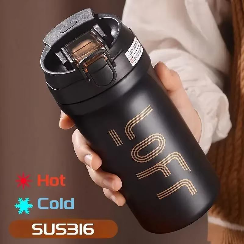 Tasse à café thermique avec paille, 600ml/21OZ, Double paroi, isolée par Sublimation, Thermos d'eau 