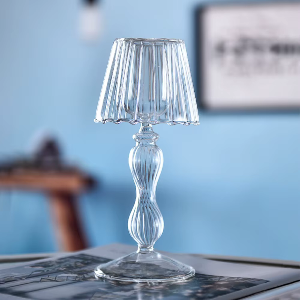 Chandelier rayé en verre à pieds hauts, bougeoir délicat et créatif en forme de lampe, candélabre ar