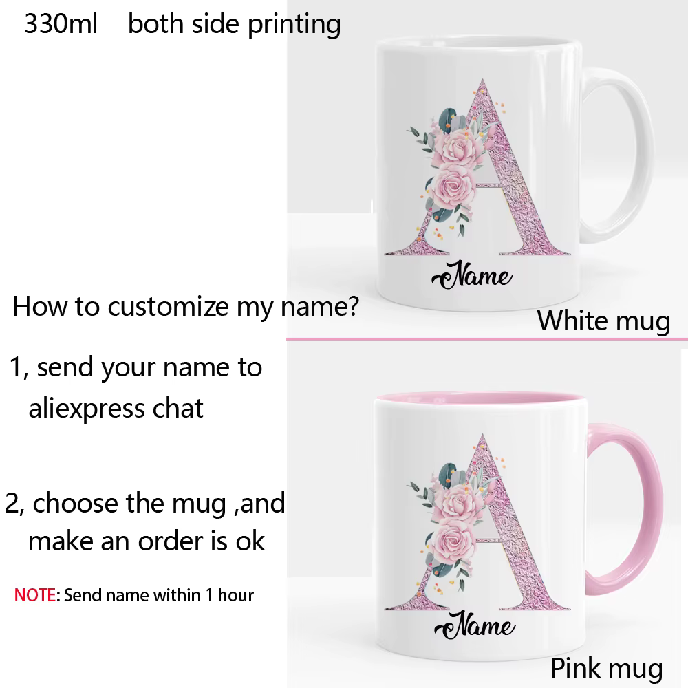Tasse à café florale personnalisée avec nom, tasse à thé et lait créative, tasses pour l'eau, le thé