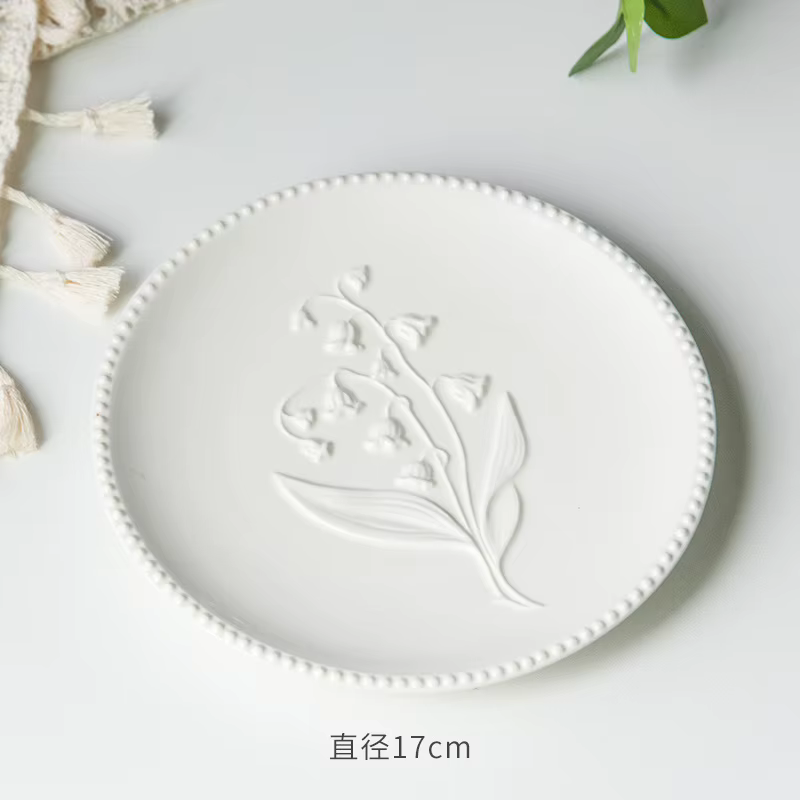 Assiette à pâtes occidentales en céramique et dentelle, série American Relief Lily of the Valley, ré