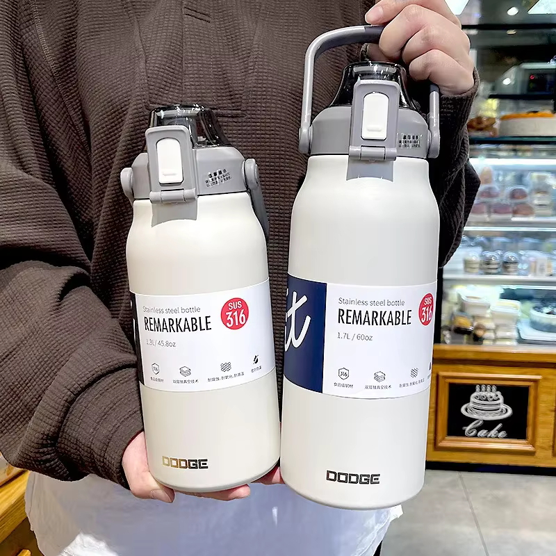 Gobelet Thermo bouteille grande capacité avec paille bouteille d'eau thermique en acier inoxydable t