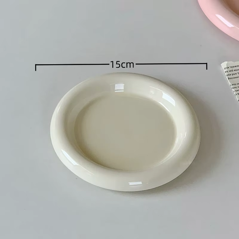 Assiette ronde créative en céramique de Style coréen, vaisselle Simple en porcelaine de couleur unie