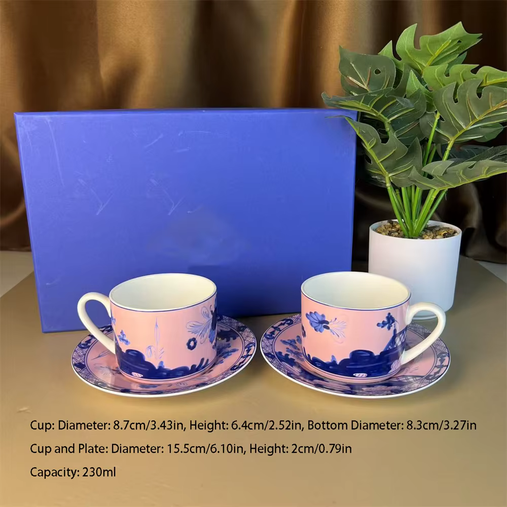 Service à thé et café haut de gamme de la série orientale : Assiette, tasse et soucoupe imprimées ro