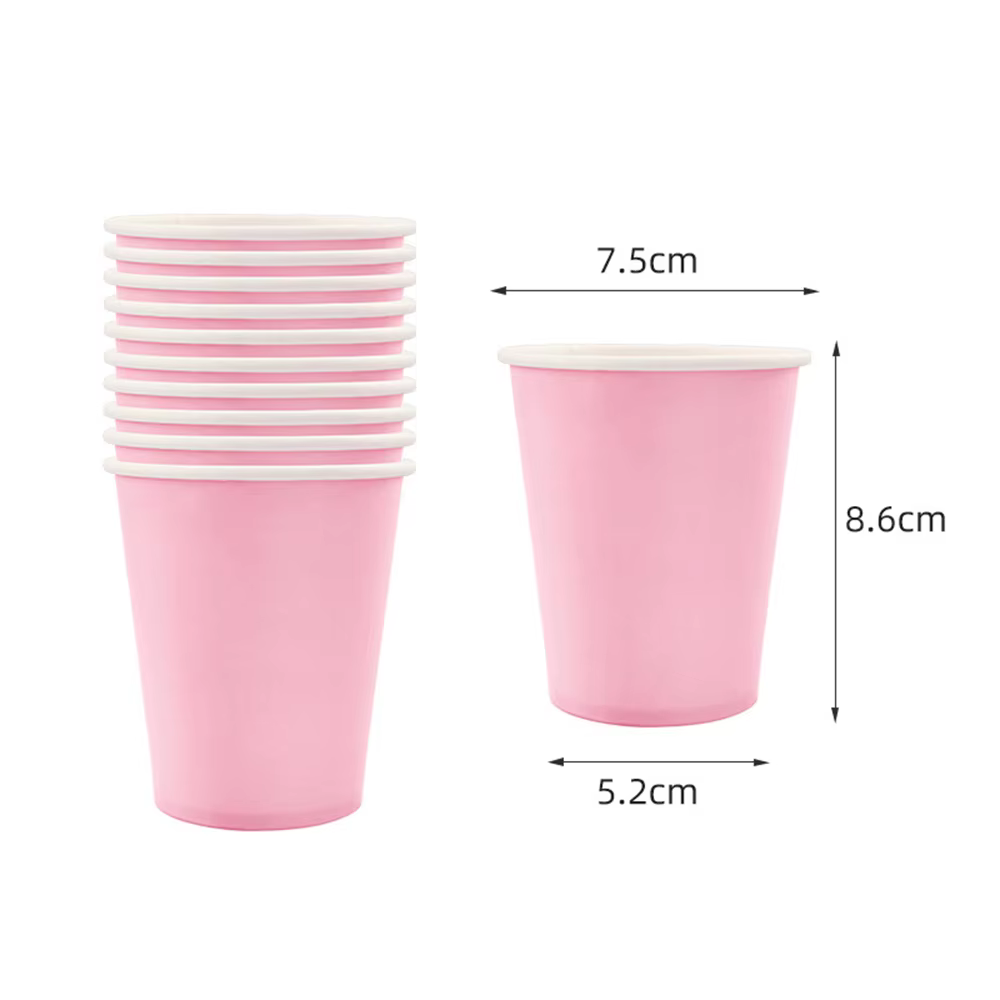 Assiettes en papier jetables, couleur unie, rose, bleu, rouge, blanc, noir, gobelets à boire, fourni