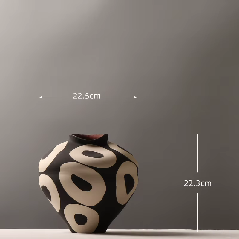 Vase en céramique cercles géométriques dessinés à la main, accessoires d'arrangement de fleurs, Pot