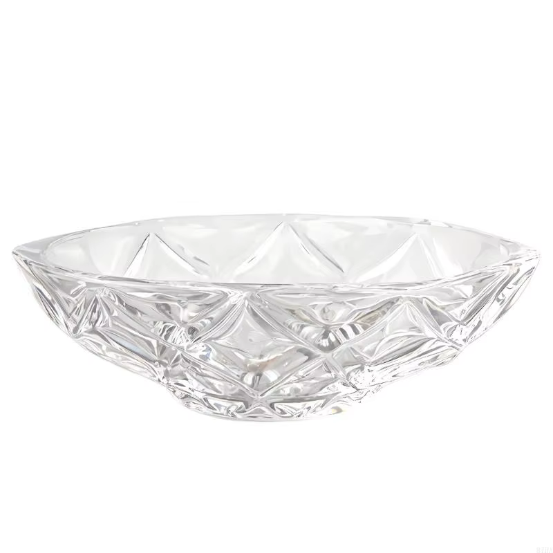Bol à fruits en verre plat service ovale, pièce maîtresse à découpé pour Table à manger, collations