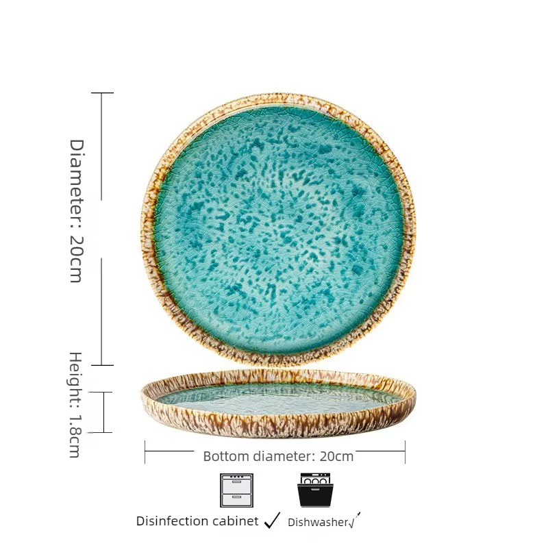 1 pièce Assiette de table en céramique bleu marine à glaçure craquelée de forme spéciale rétro, pour