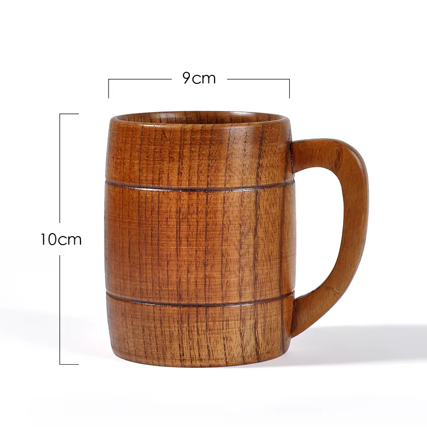 Tasse à café en bois artisanale de 320ml, verres naturels, tasse à bière Vintage en bois massif avec