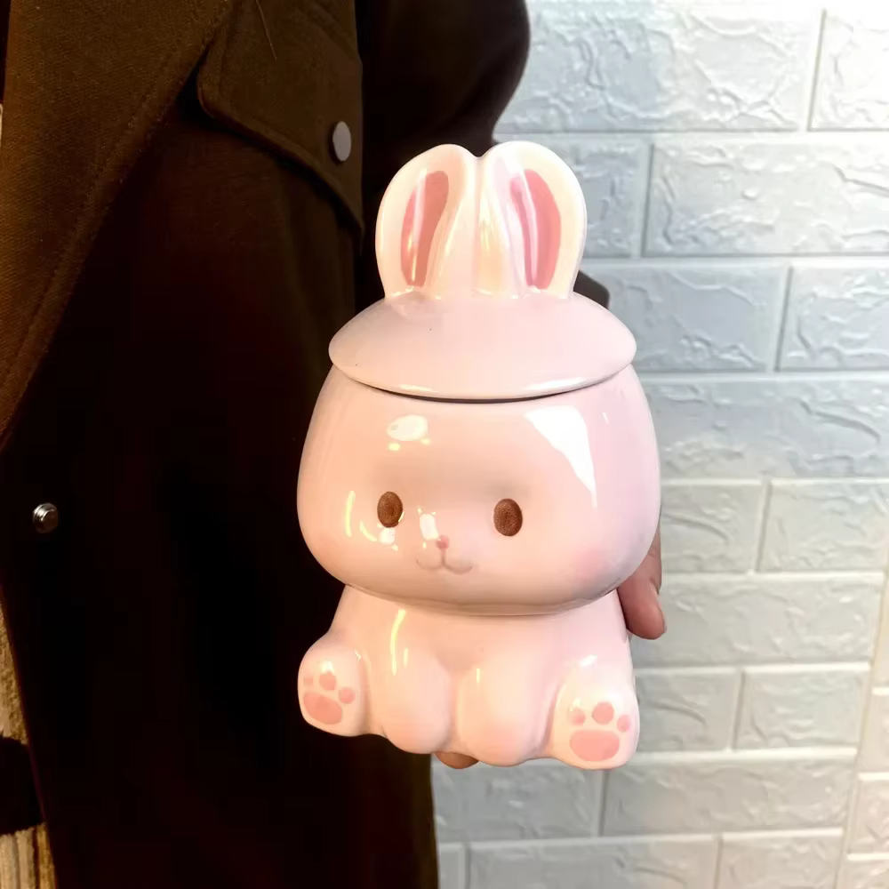 Tasse en céramique de lapin 3D, tasses à café couvertes de grande valeur, tasses à lait pour petit d