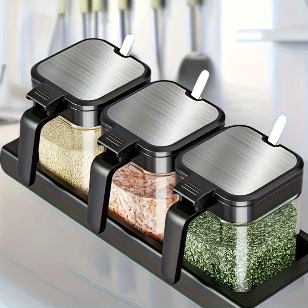 Pots à épices en verre avec cuillère, 3 pièces, 10oz, ensemble de pots à épices, pots d'assaisonneme