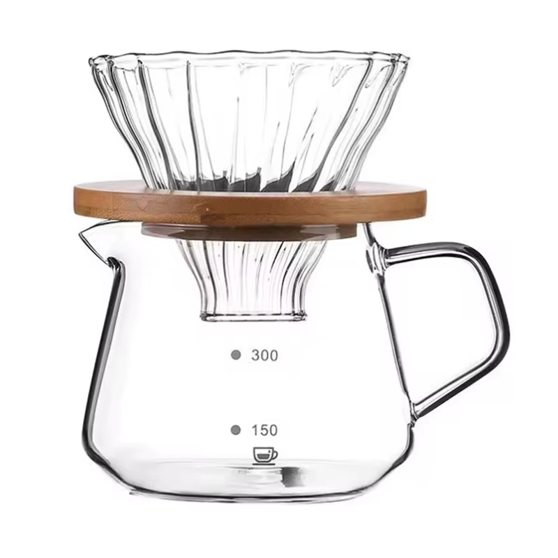 1 ensemble de cafetière à filtre en verre de 300 ml/600 ml avec carafe en verre et filtre à café en