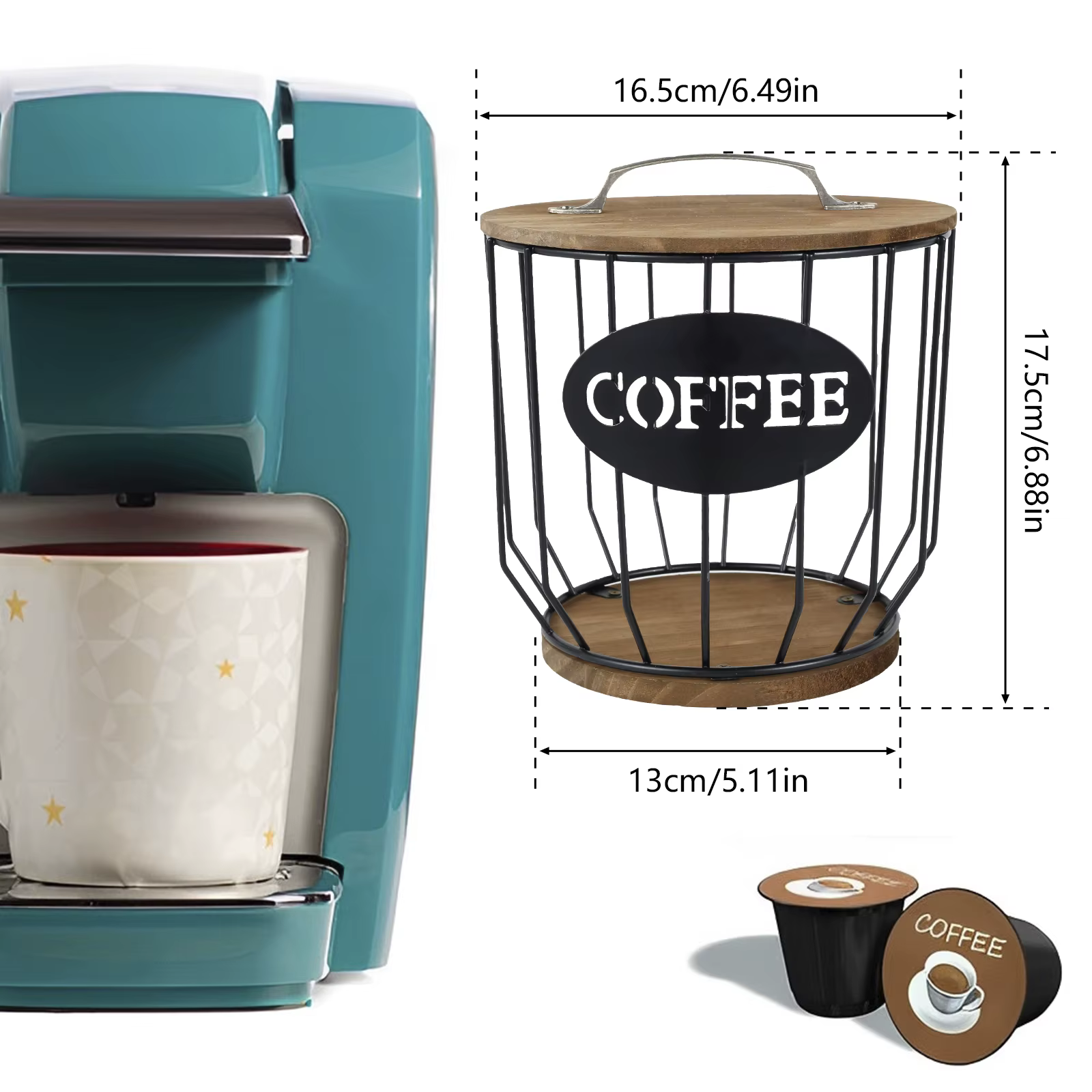 Porte-capsules de café en métal, panier de rangement de dosettes de café de grande capacité avec cou