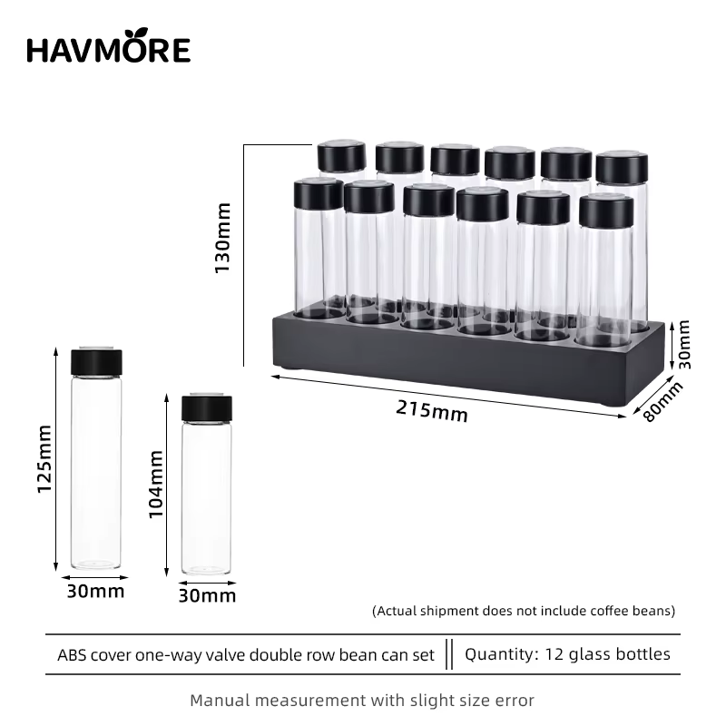 Conteneurs de stockage de grains de café en verre scellé hermétique, 12 Tubes, Valve d'arôme à dose 