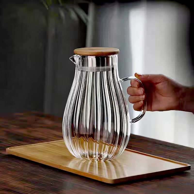 Bouilloire Verticale à Rayures de Grande Capacité en Borosilicate, Bouteille d'Eau, Citron, Jus de B
