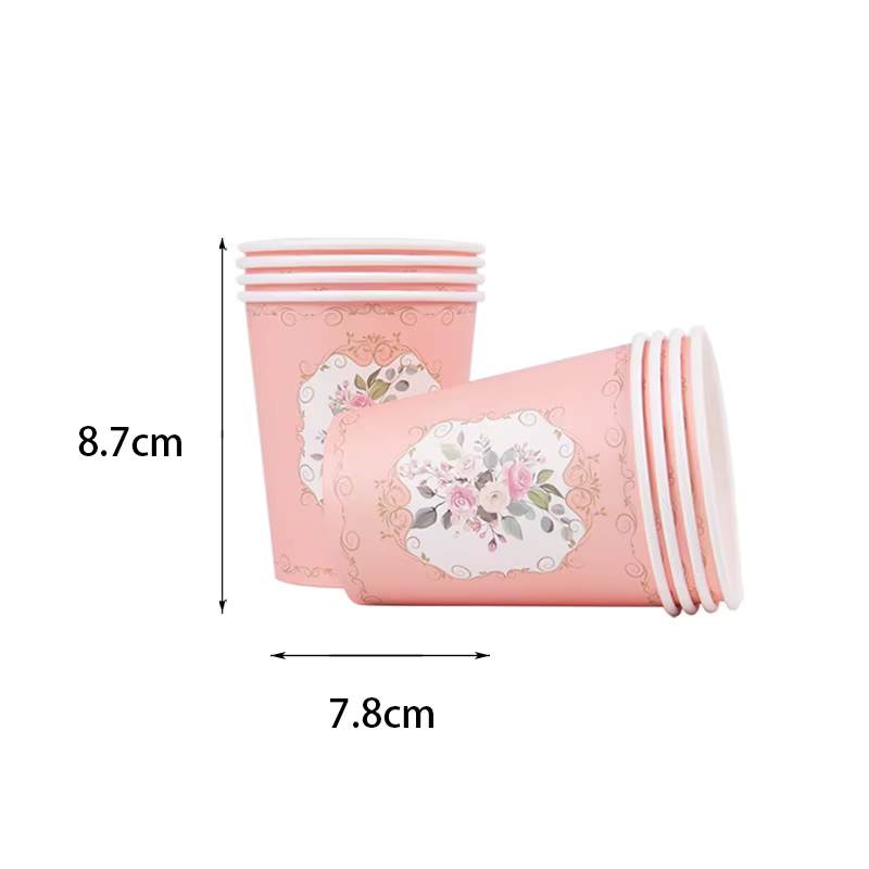 Fournitures de fête florales Vintage vaisselle fleur assiette en papier tasse serviette douche nupti