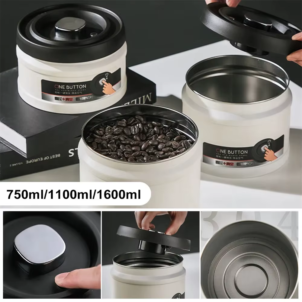 Réservoir scellé sous vide pour grains de café, en acier inoxydable, stockage de noix de thé, boîtes