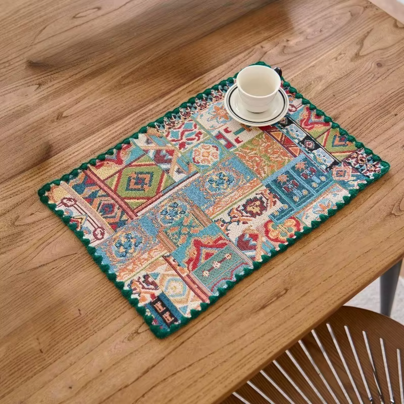 Set de table en tissu jacquard floral brodé, style royal vintage, résistant à la chaleur, pour la dé