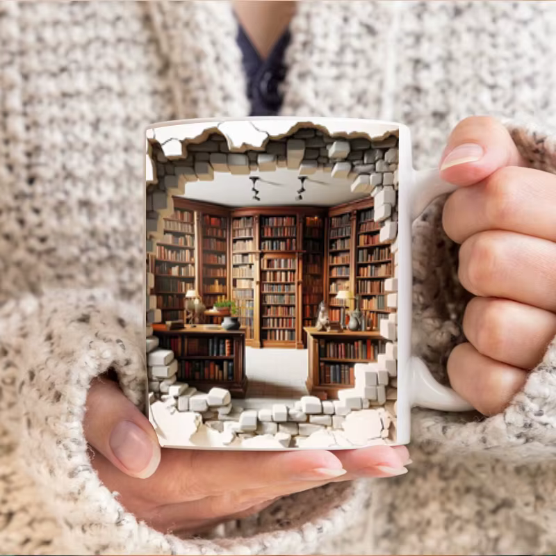 Tasses à sublimation d'étagère 3D pour les amateurs de livres, rond, standard du thé 11oz, trou de t