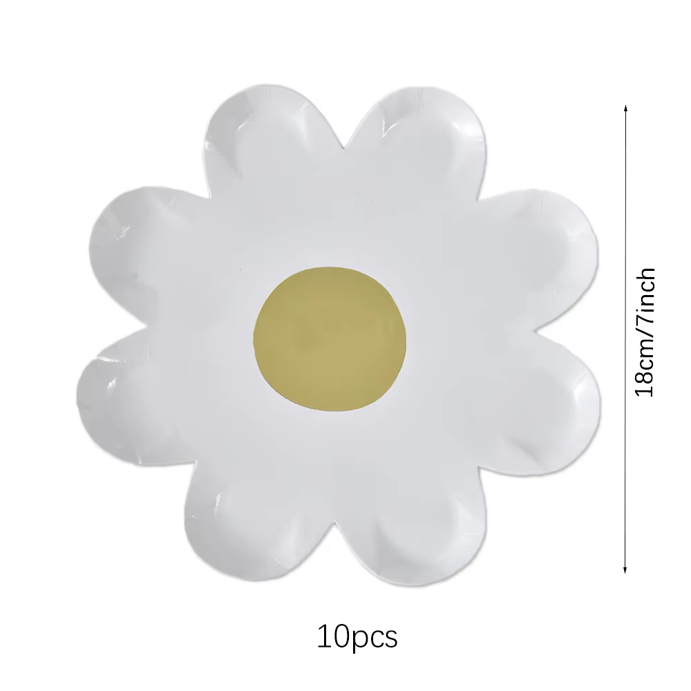 Lot de 10 assiettes jetables en papier motif marguerite pour gâteaux, desserts, fêtes d'anniversaire