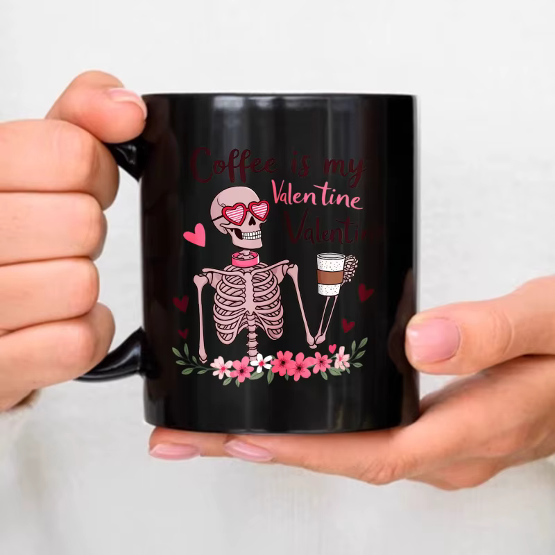 Le café est mon mug noir Saint-Valentin avec motif tête de mort et tasse à café pour la Saint-Valent