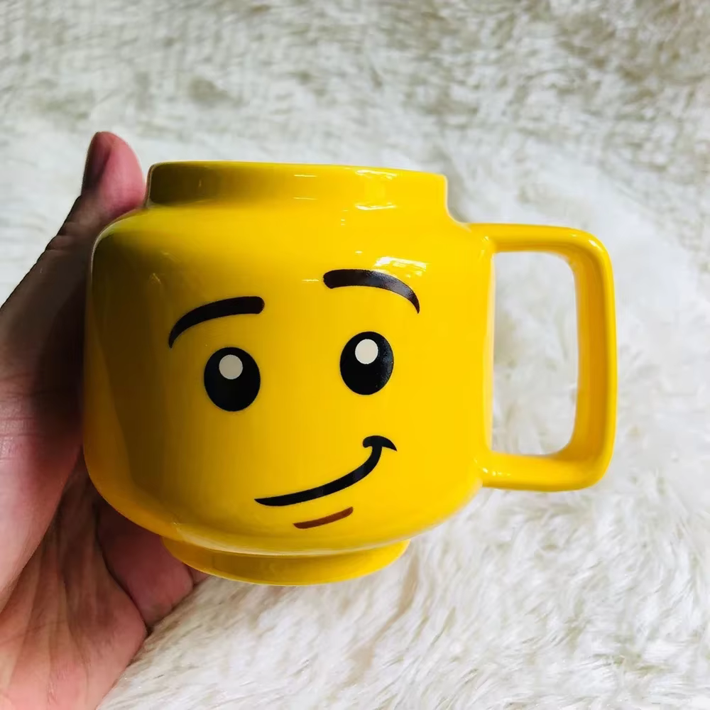 Tasse à café en céramique avec visage souriant, tasse à expression avec poignée, tasses en porcelain