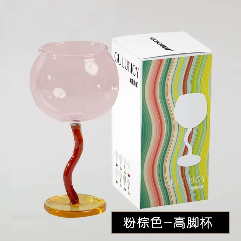 300ml 10oz 1 PC nouveau créatif coloré rond verres à vin tasse avec tige torsadée verre gobelet tass