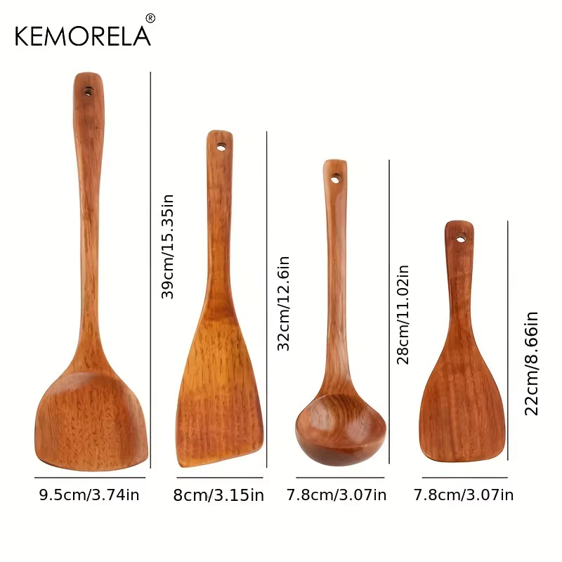 KEMORELA 4 pièces ensemble d'ustensiles de cuisine outils de cuisine pelle à bois cuillère antiadhés