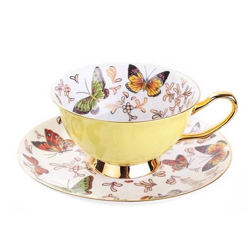 Ensemble de tasses à thé Fine Sophia China, S/05 er, design papillon coloré, tasse à café, tasse en