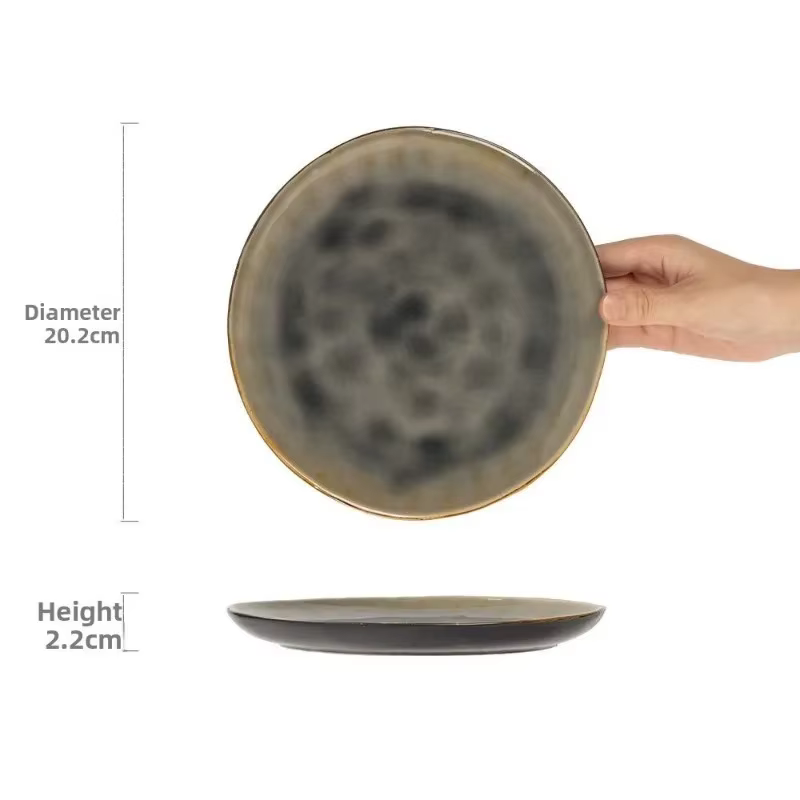 Assiette en céramique haut de gamme au design unique, couleur sous-glaçure effet craquelé, pour la m