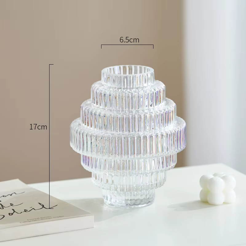 Vase en verre transparent en forme d'engrenage pour arrangements floraux, vase en verre abstrait irr