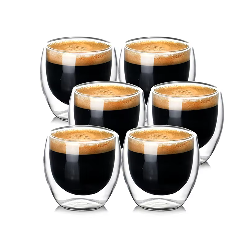 Ensemble de 6 Tasses à Café en Verre à Double Paroi de 2.7 Oz, pour le Latte, le Thé, le Lait, le Ca