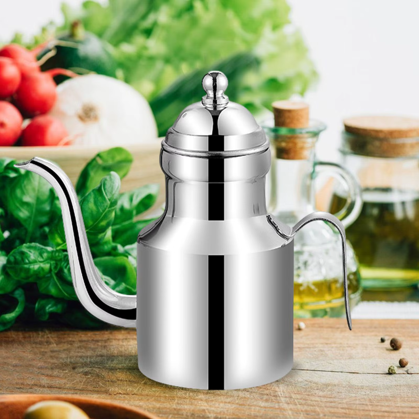 Bouteille distributrice d'huile d'olive étanche et robuste, avec poignée et couvercle, en acier inox