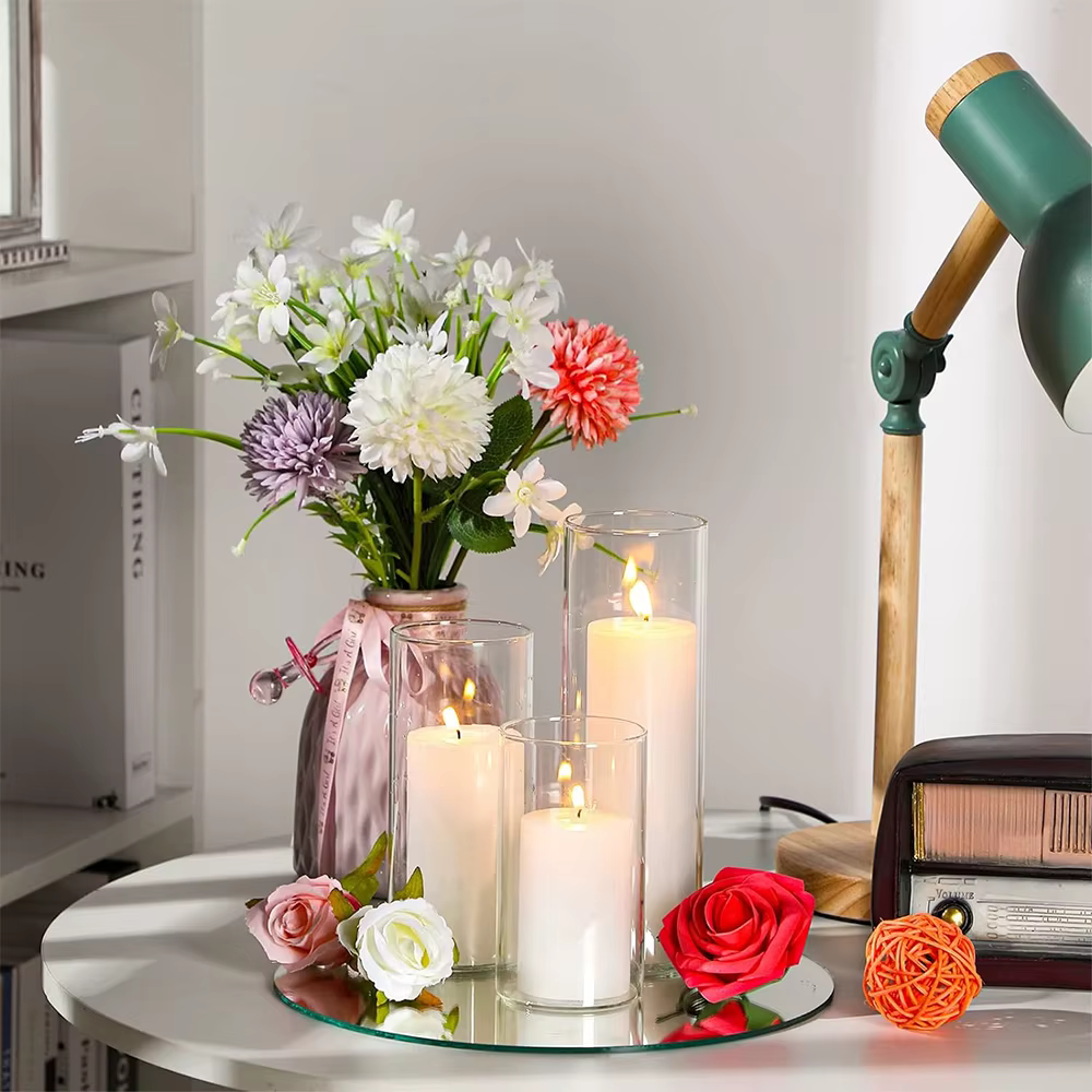 Vases cylindriques en verre transparent de 4, 6 et 8 pouces pour centres de table, supports pour bou