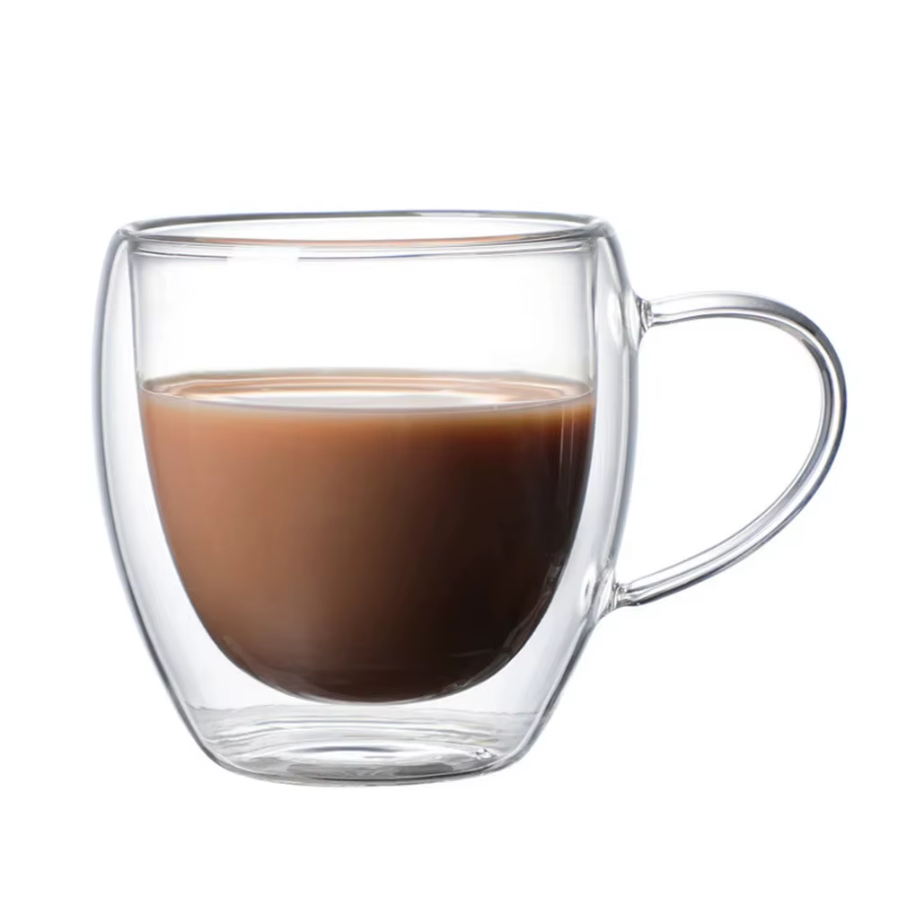 Tasse à café en verre Borosilicate à Double paroi de qualité supérieure, 250ml, avec poignée, parfai