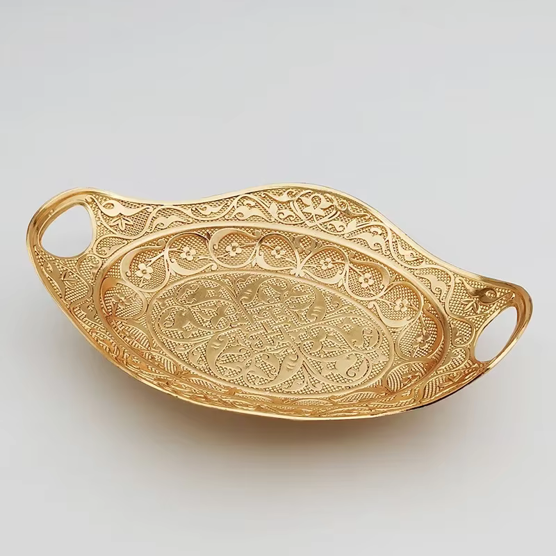 Joli assiette de fruits paon doré, plateau de luxe en alliage de Zinc, assiette de rangement délicat