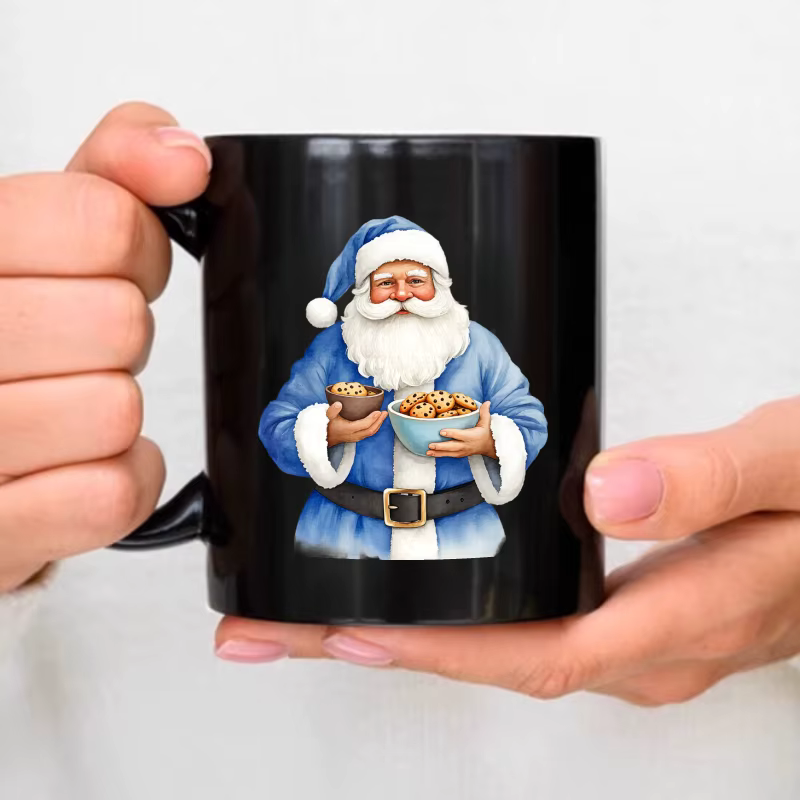 Tasse à café en céramique, père noël noir tenant un bol de céréales, cadeau de noël pour abreuvoir à