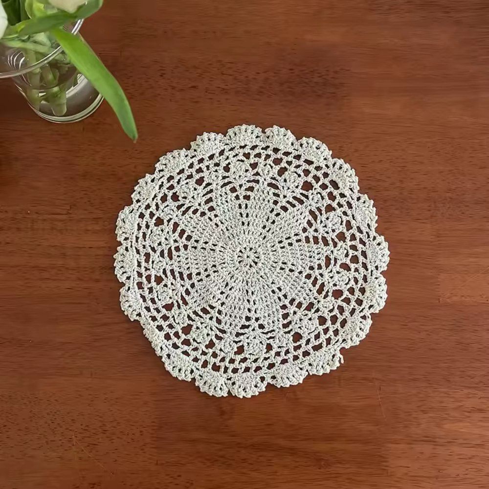 Nouveaux dessous-de-plat ronds ovales en crochet, dessous-de-plat en coton beige au crochet, dessous