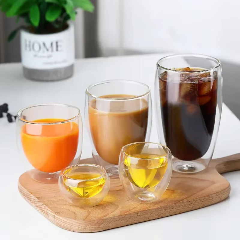 Tasse en verre à Double paroi résistante à la chaleur, 80-650Ml, bière, lait, café, eau, tasse trans