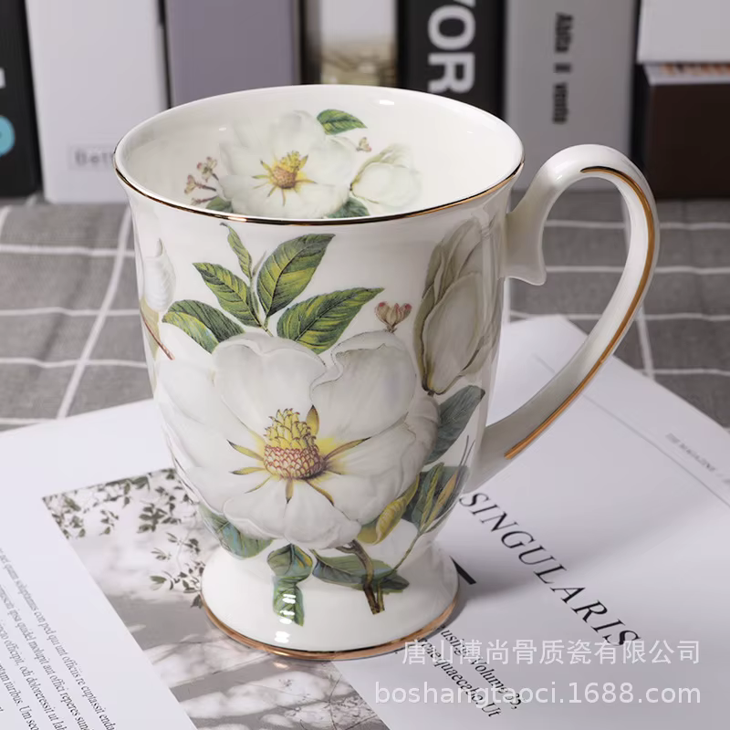 Tasse à café fleur peinte dorée en céramique de haute qualité, tasse à thé exquise, tasse à lait de 