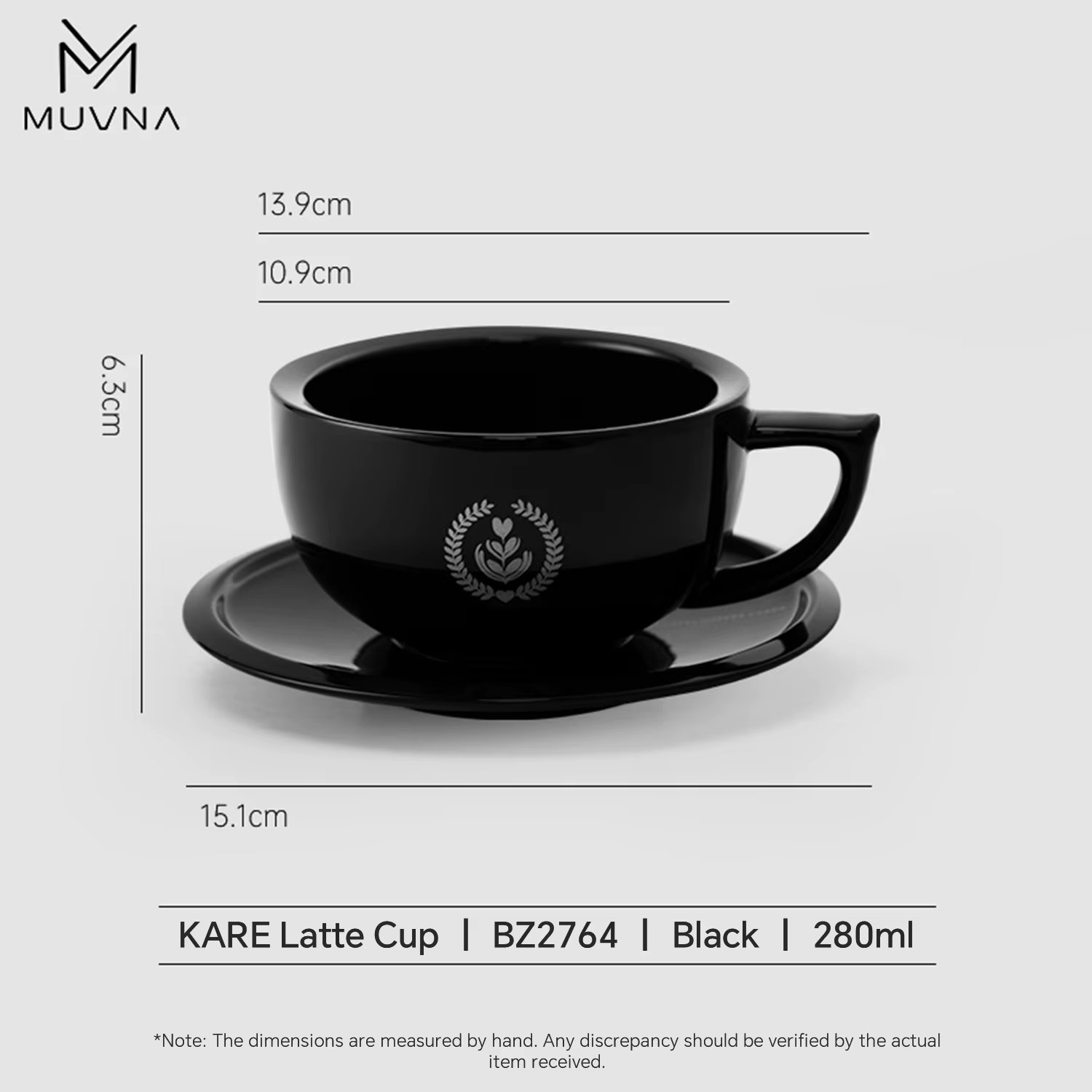 Ensemble tasse à café en céramique MUVNA avec soucoupe, 280 ml, style européen moderne, pour latte, 