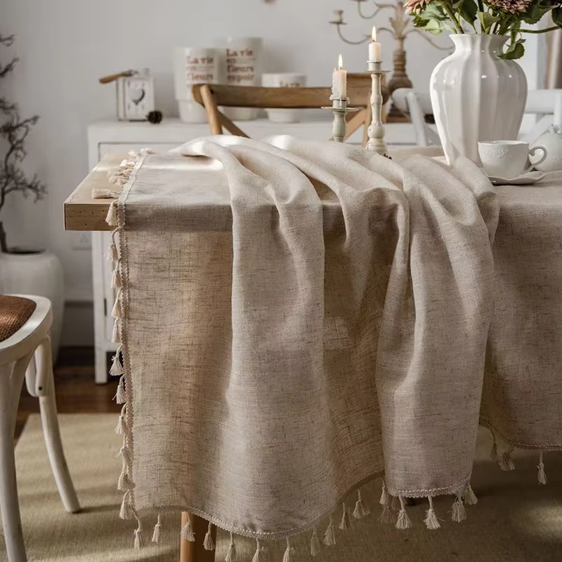 Nappe rectangulaire beige couverture de Table avec gland décoration de Table à manger nappes europée