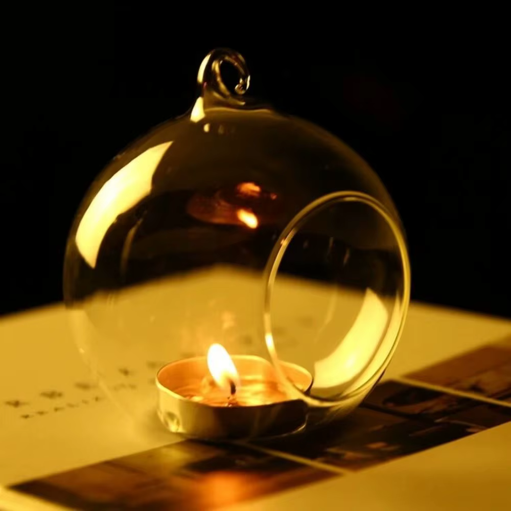 Boule creuse en verre pour bougie, support de bougie suspendu résistant à la chaleur, bougeoir de ma