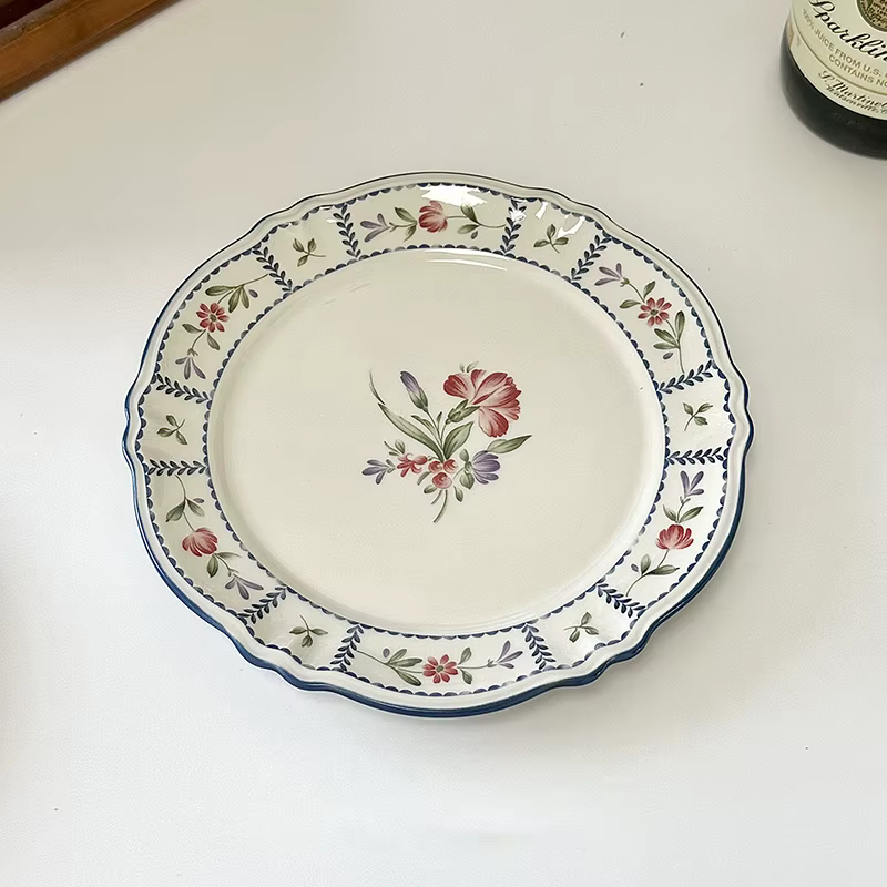 Assiette en céramique imprimée française, assiettes de service Vintage pour la maison, disque à pâte
