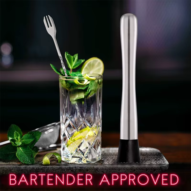 LMETJMA 10 pouces acier inoxydable Cocktail Muddler et cuillère à mélanger professionnel Bar Cocktai