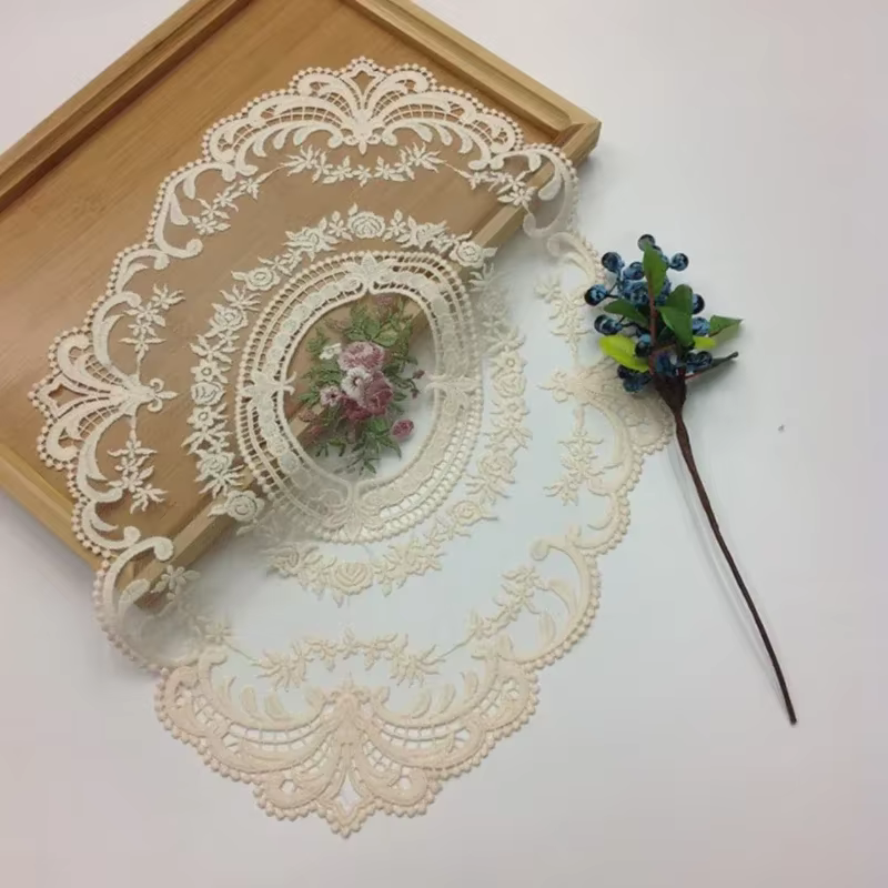 Couverture de Table à manger brodée, 1 pièce, nappe ronde élégante en dentelle, sous-verres à café, 