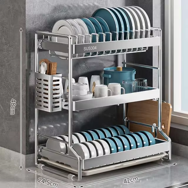 Nouveau égouttoir à vaisselle, Organization de rangement de cuisine, égouttoir en acier inoxydable,